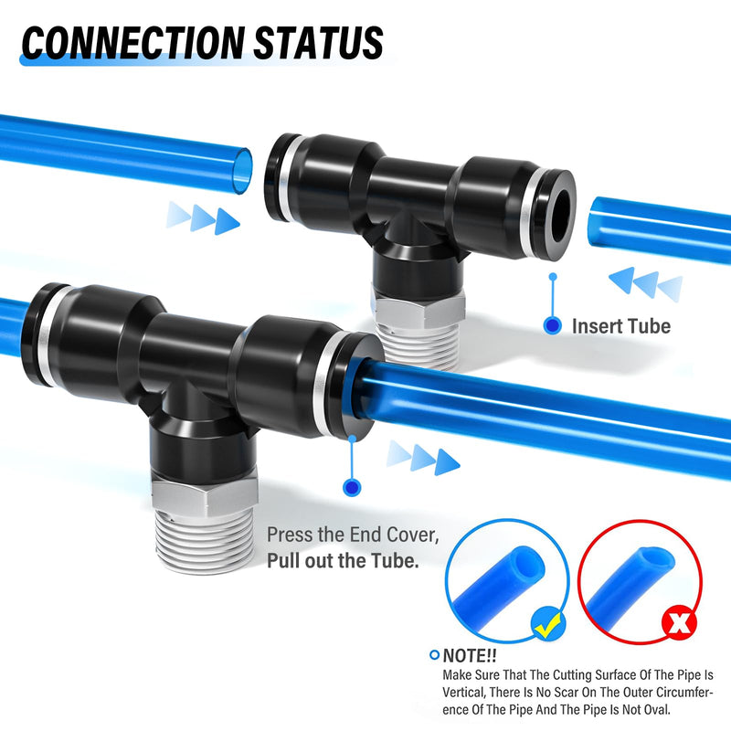 TAILONZ PNEUMATIC Male Branch Tee 3/8 Inch Tube OD x 3/8 Inch NPT Thread Push to Connect Fittings PT-3/8-N3 (Pack of 10) 3/8"OD x 3/8"MNPT