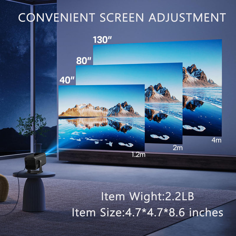 Mini Projector with Wifi 6 and Bluetooth 5.3, Portable Projector with 600 ANSI Lumens/ 5W Speaker/150“ Screen/Auto Keystone, 4K Movie Proyector for Outdoor Use, Home Cinema Smart Projector with APPS