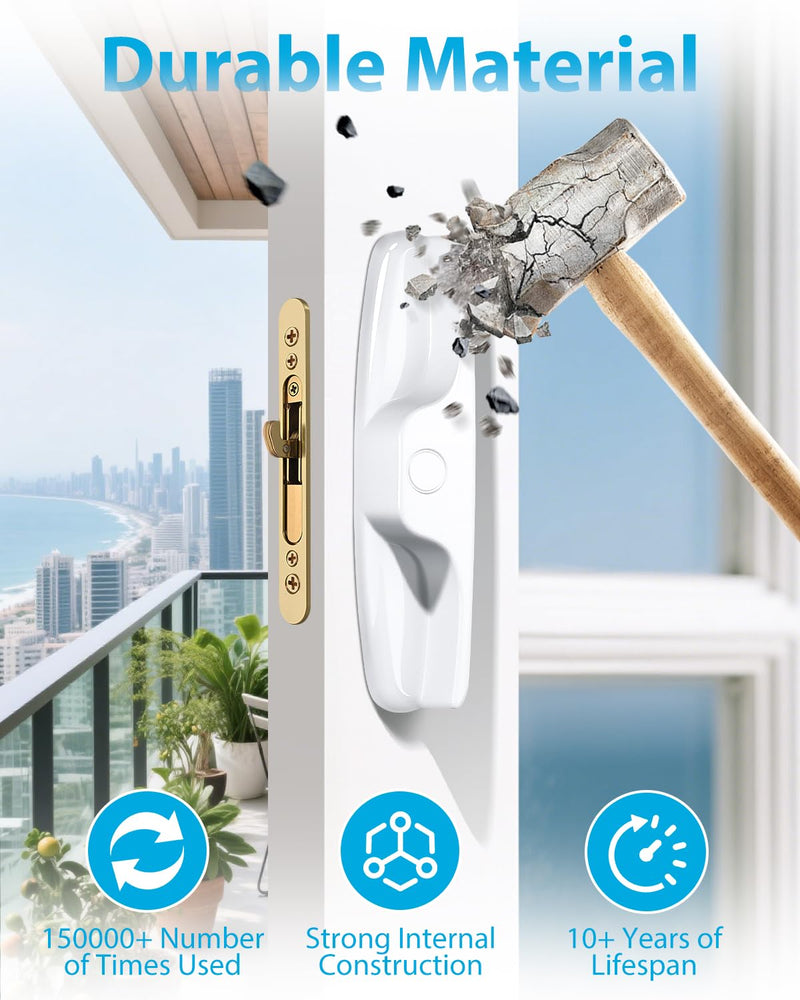 Probrico Patio Sliding Door Handle Set with Mortise Lock, Non-Keyed Sliding Glass Door Handles Replacement 45°, Reversible White Sliding Door Lock Set 3-15/16" Hole Spacing, 1" to 2" Thick Doors Handles(Non-Keyed) + Mortise Lock