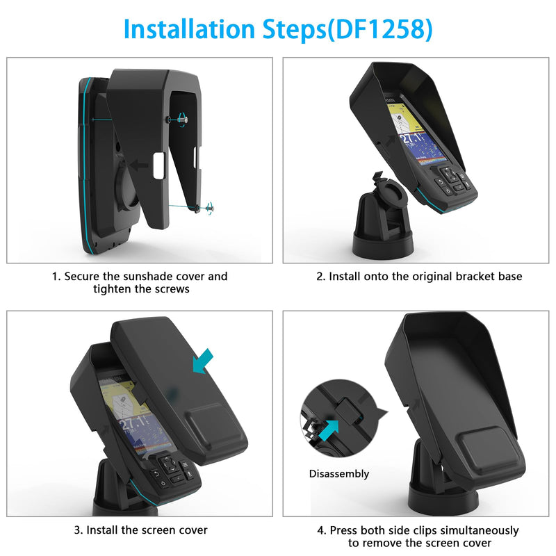 Sun Visor and Protective Cover for Garmin Striker Vivid 4cv (010-02550-00) and Striker Plus 4 (010-01870-00), Black