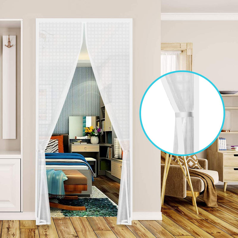 Insulated Curtain, Thermal Magnetic Self-Sealing EVA Screen Keep Cold Out, Auto Closer for Kitchen, Patio, Air Conditioner Room, Hands Free, Fits Doors up to 34" x 80", White Fit Door Size up to 34" x 80"