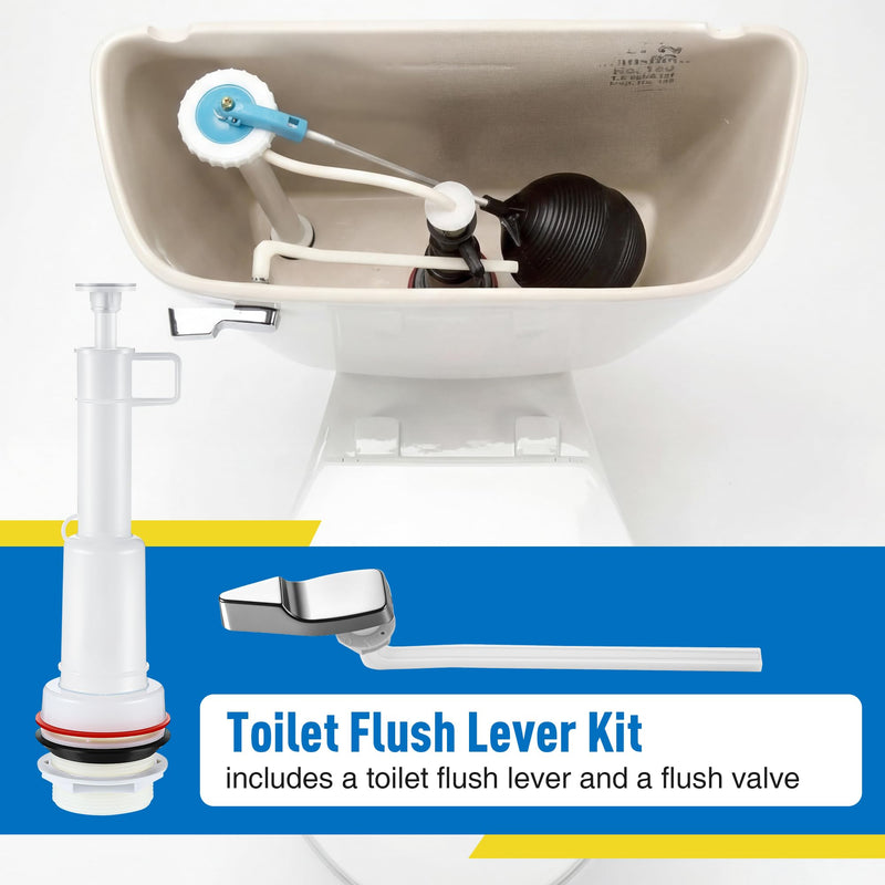 Flush Valve and Lever Compatible with Mansfield 211-1112 and 40, 7'' Straight Plastic Arm, Left Hand Front Mount, Replacement Toilets Flush Valve Parts, Tower Type