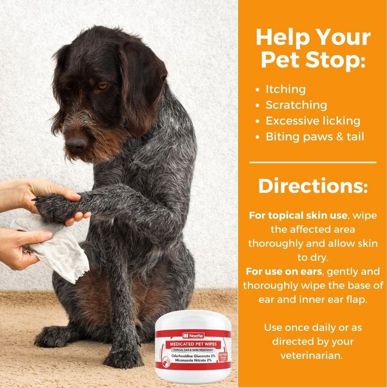 Nootie Medicated Dog Wipes, Chlorhexidine & Miconazole Pet Wipes for Dogs & Cats - 2” Small Wipes, 60 Count - Sold in Over 10,000 Vets & Pet Stores 60 Count (Pack of 1) - PawsPlanet Australia