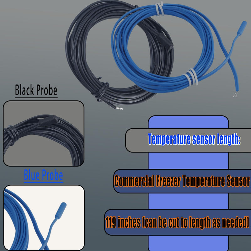 2-Pack Commercial Freezer Temperature Sensor Black/Blue 119-inch Cable Length Can Be Cut to Length