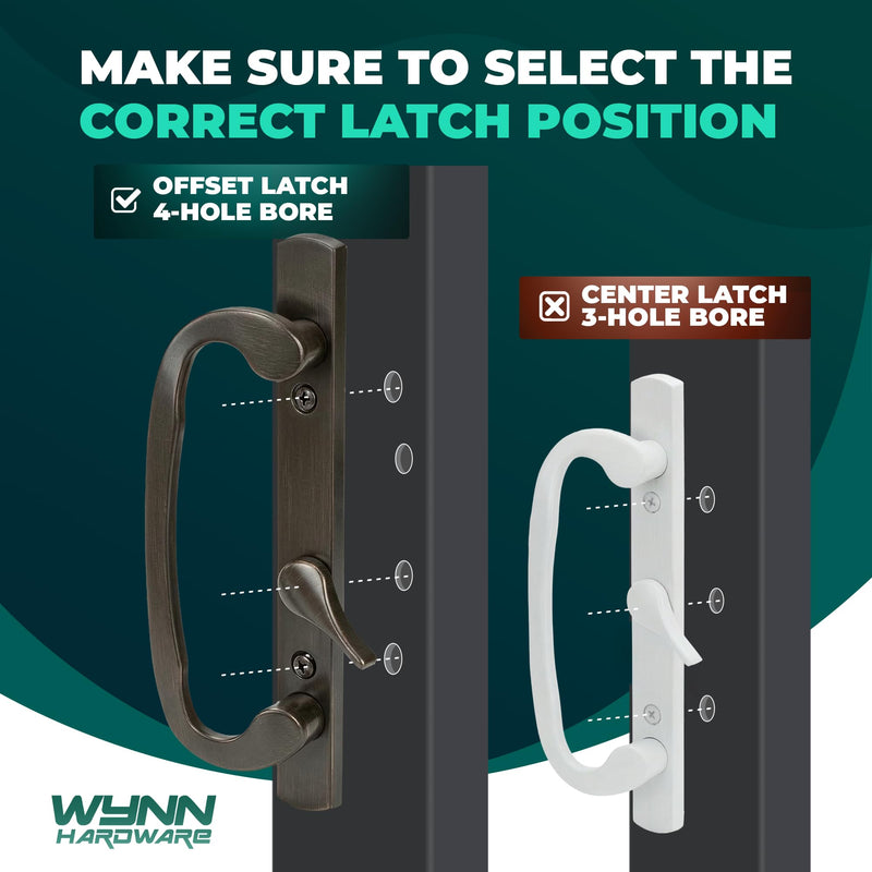 8.5" Legacy Sliding Patio Glass Door Offset Latch Bronze Handle Set with Keys - Sash Controls 2265 Keyed Lock - Fits 3-15/16" Screw Hole Spacing and 1-1/4" to 2-1/4" Door Thickness