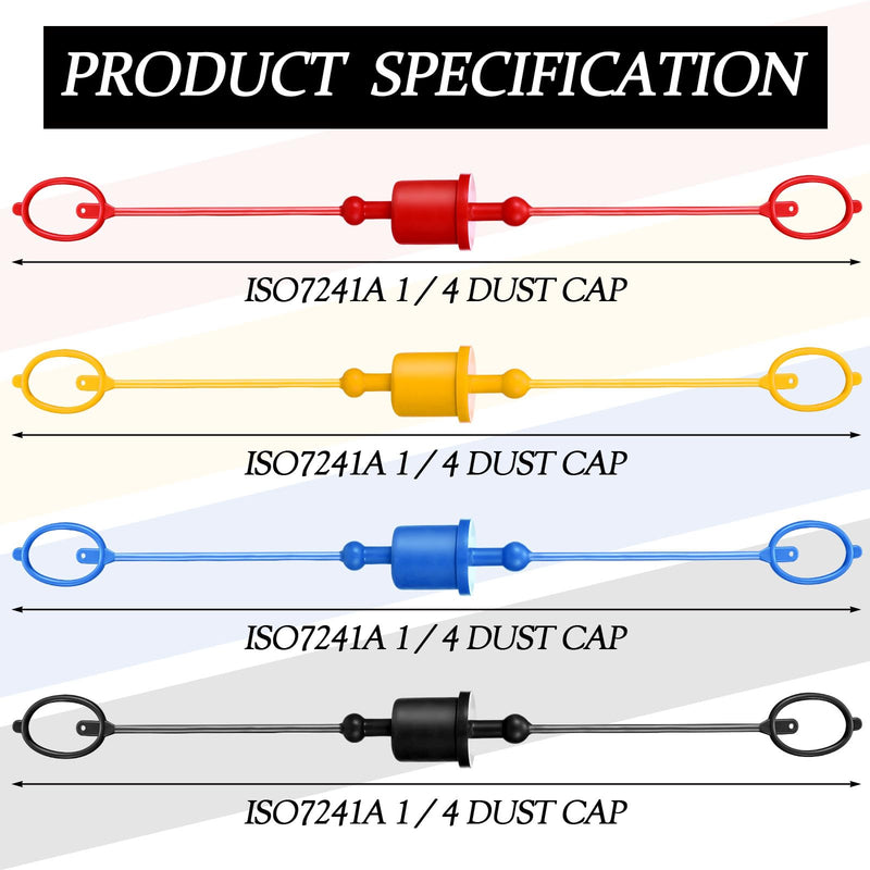 4 Sets Hydraulic Quick Coupler Hose Cover Male Dust Cap and Female Plug Cover Colored Hydraulic Iso a Style Hydraulic Quick Disconnects Port Plug Cover Fittings(1/2) 1/2