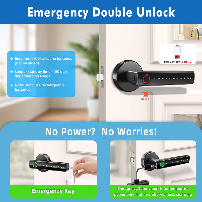 Fingerprint Door Lock,Biometric Smart Door Knob with Keypad Code,6 in 1Keyless Entry Door Handle,App Control,Generate Passcode Remotely,for Bedrooms Office Home Hotel Apartment