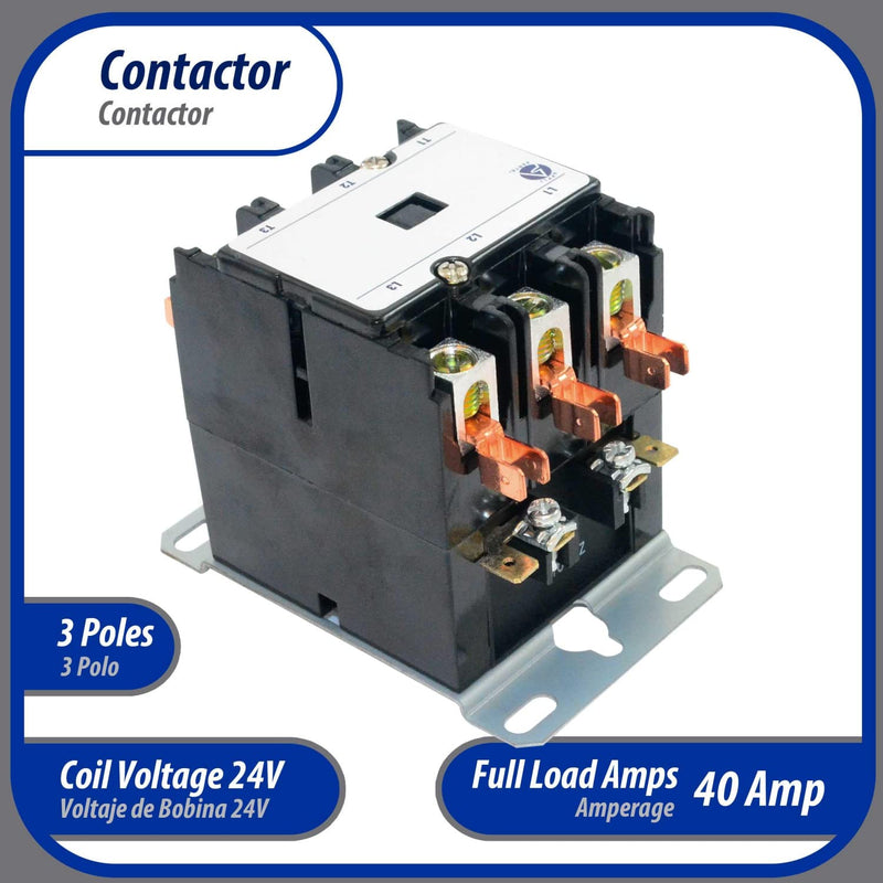 Appli Parts APAC-34024 Heavy Duty 3 Poles Contactor 40 Amp 24 Volts Coil Replacement for ac Compressor and Electrical Applications UL Certified 476929