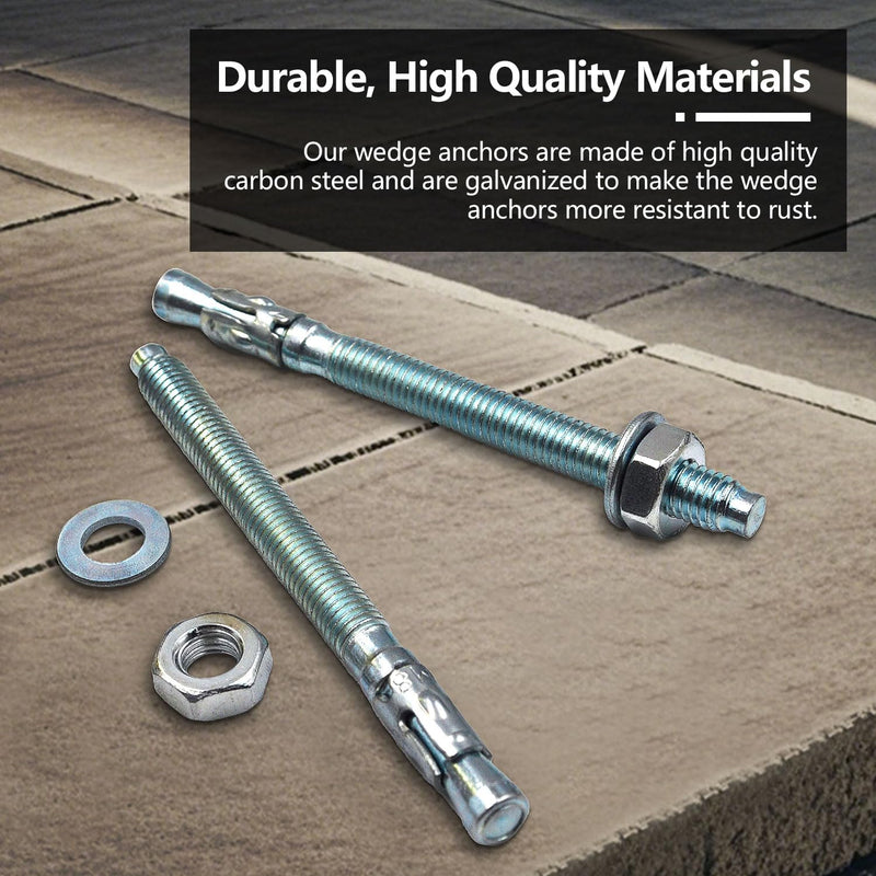 1/4x4 Inch Standard Fasteners for Heavy-Duty Zinc Wedge Anchors for Cement and Concrete (Box of 30) 1/4"x4"-30pcs
