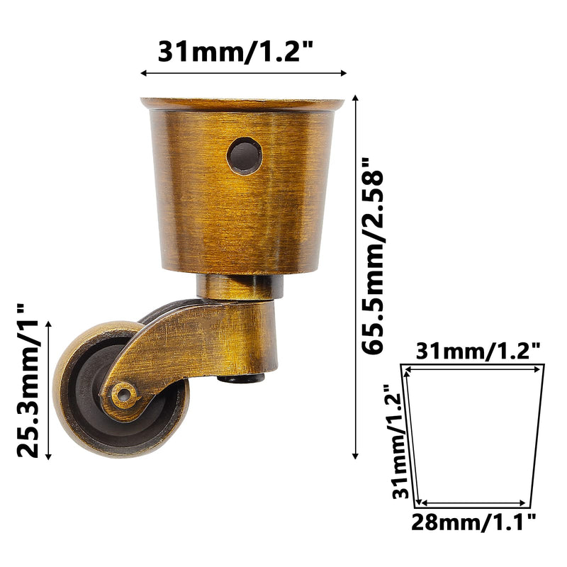 Waziaqoc 4pcs Antique Brass Caster Cups, Vintage Swivel Round Caster Cups Zinc Alloy Furniture Caster Wheels for Chair Table Shelf, 65.5mm/ 2.58inch
