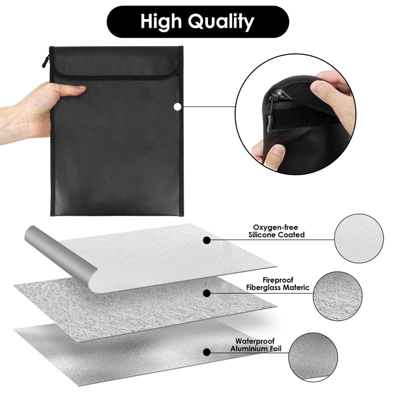 Fireproof Document Bag, Fireproof Bag, Important Document Storage Bag, Zipper Design, Suitable for Certificates, Tablets, Document Bags (Black 37 x 28cm)