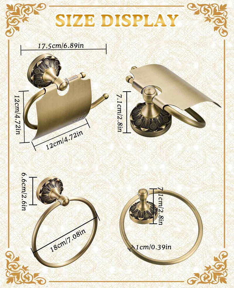 2PCS Antique Brass Toilet Paper Holder, Vintage Gold Bathroom Accessories Hardware Wall Mount