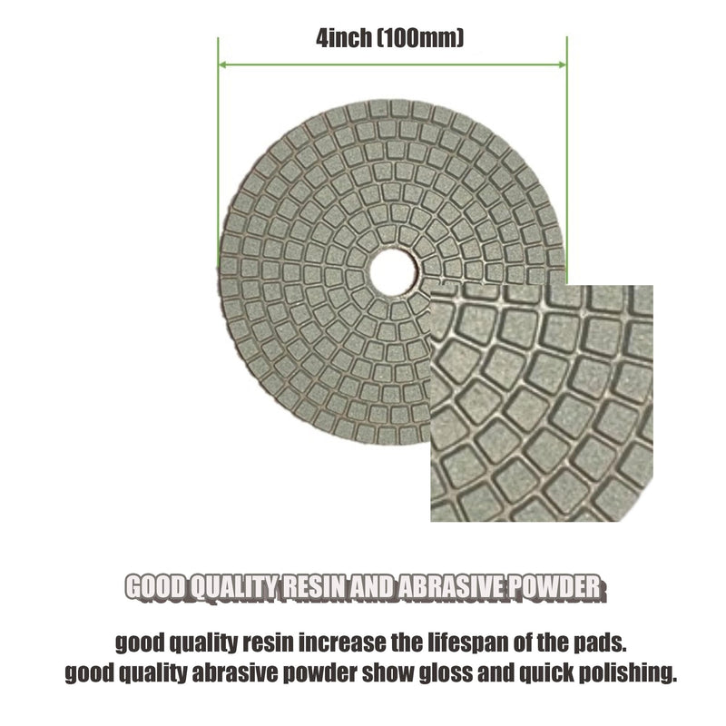 Diamond Polishing Pads 4 Inch Wet Dry Set 13 Pieces for Concrete Marble Quartz Stone Countertop Granite Polishing and Sanding disc Include 5/8"-11thread Backer pad and Drill Adapter