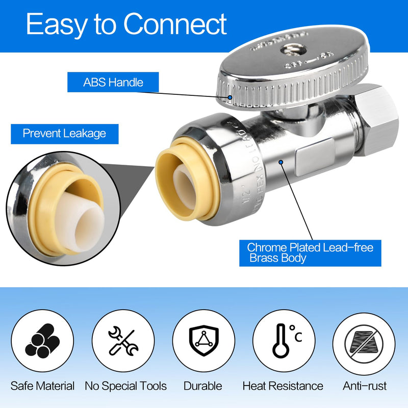 10pcs Straight Stop Valve, 1/2" PTC Input, 3/8" OD Compression Output 10×Straight