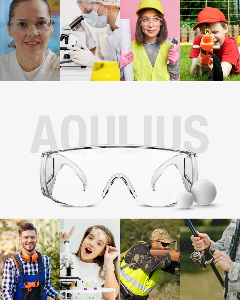 Aqulius Over Glasses Safety Glasses & Safety Goggles - 12-Pack, Clear Polycarbonate - Anti-Fog & Scratch-Resistant Bulk Eye Protection for Sanding & Shooting - ANSI Z87+ Rated Side Shields