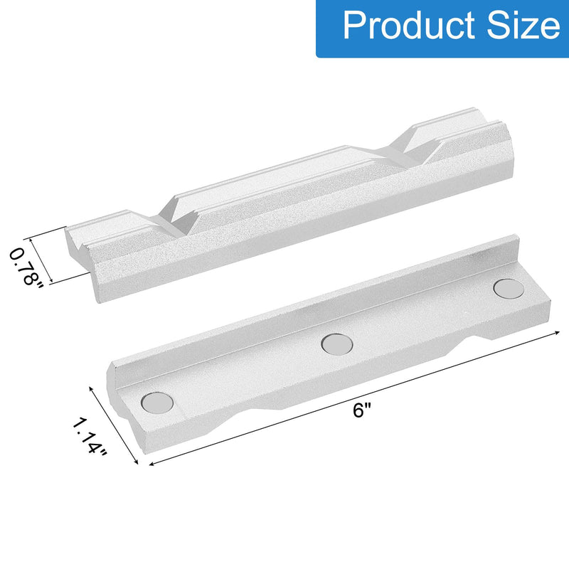 uxcell 2 Pairs 6" Aluminum Vise Jaws with Magnetic V-type Soft Rubber Pads Covers Durable Multi-Purpose Vises Protector Kit for Holding Wood Plastic Tube Plumbing Silver 6 Inch