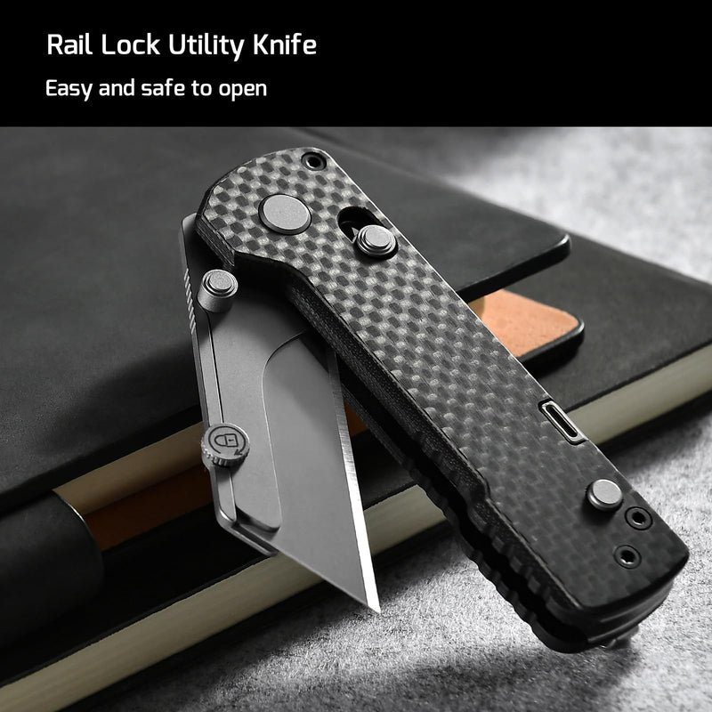 OKNIFE U1 Pro Multitool Folding Utility Knife with Folding Screwdriver, Quick Change Blade, Rail Lock & Pocket Clip for Men and Women (Carbon Fiber Overlay） Carbon Fiber Black