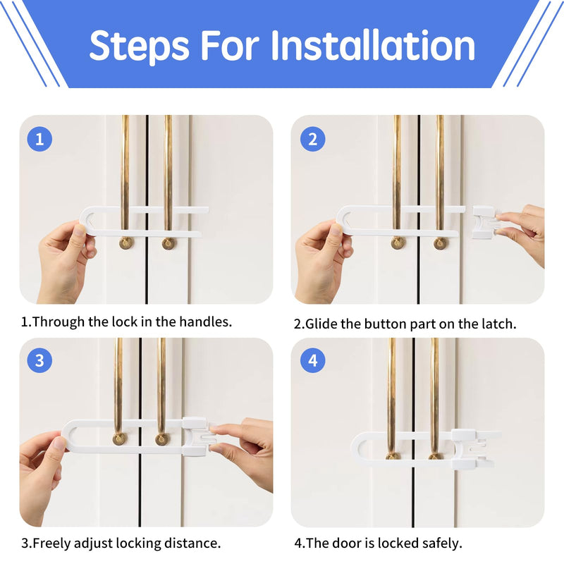 10 Pack Baby Sliding Cabinet Locks - Safeasy Adjustable U Shaped Child Safety Locks,Childproof Latches for Kitchen Bathroom Storage Cupboards Doors, Handles and Knobs (white, 10) White