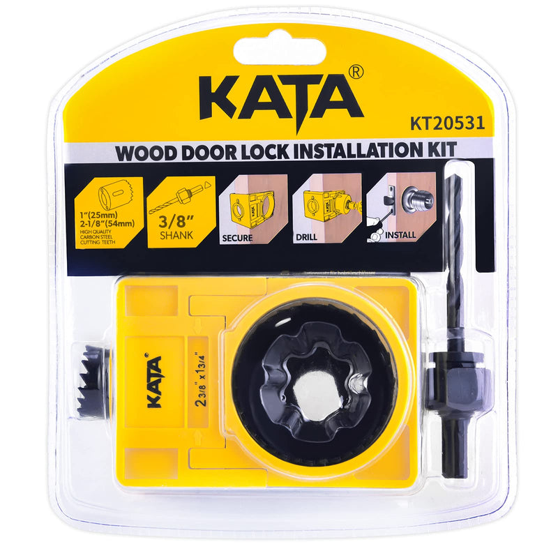 KATA 1-3/8" - 1-3/4" Door Lock Installation Kit for Wooden Doors with Guide Template, Door Lock Hole Saw, Carbon Steel Yellow - NewNest Australia
