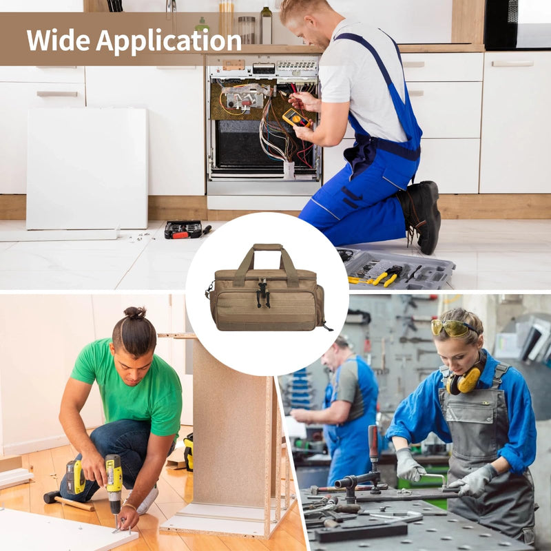 Multifunctional Tool Bag, Small Tactical Tool Bag, Electrician Gear Organizer for Men, Heavy Duty Nylon Work Pouch with Diverse Compartments, Portable Storage for Small Power Tools, Hand Tools, Brown