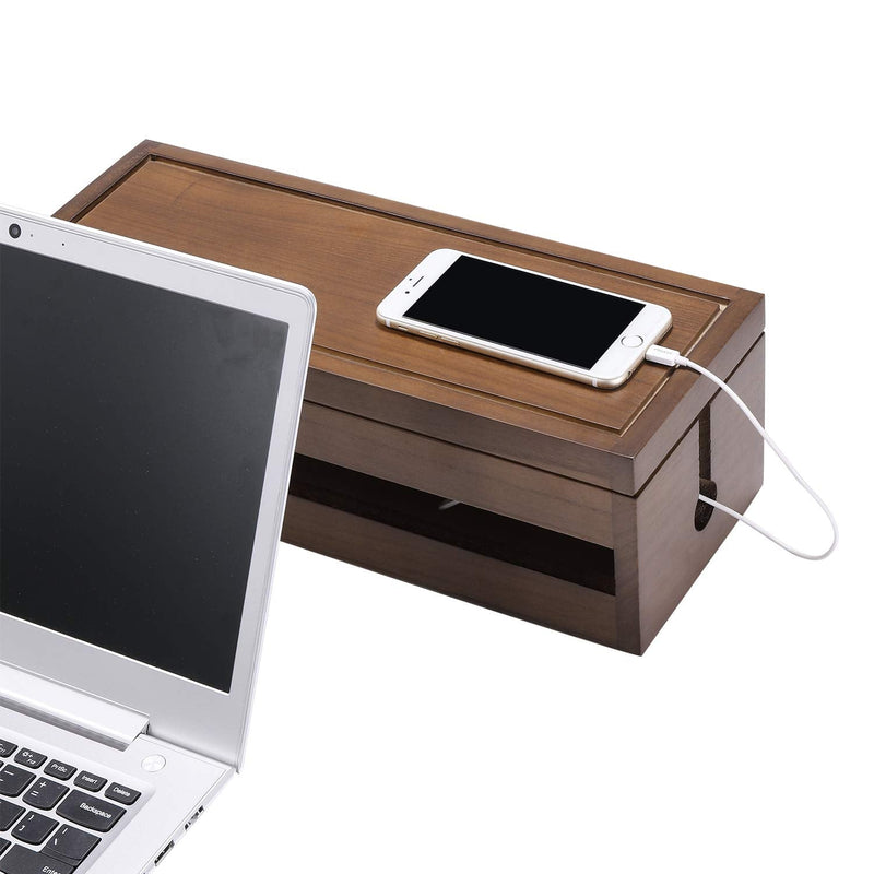 Changsuo Cable Management Box Wooden Cord Organizer Box for Extension Cord Power Stripe Surge Protector Wire Management Concealer Cover Hider for Desktop Home Office Kitchen (Brown) Brown