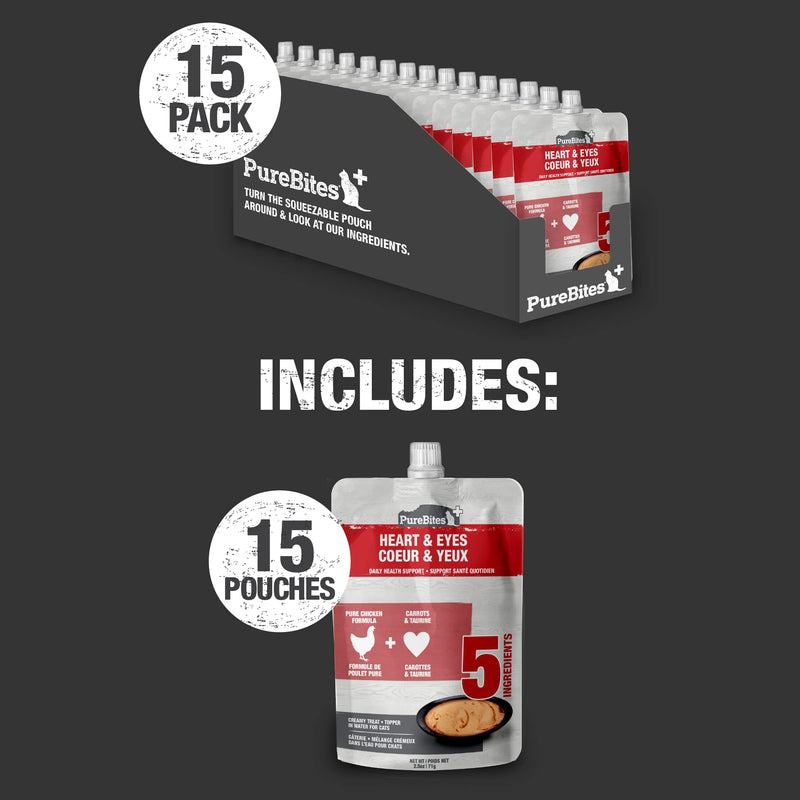 PureBites Plus Squeezables Cat Treat • Topper 71g | Heart & Eyes | 5 Ingredients | Case of 15