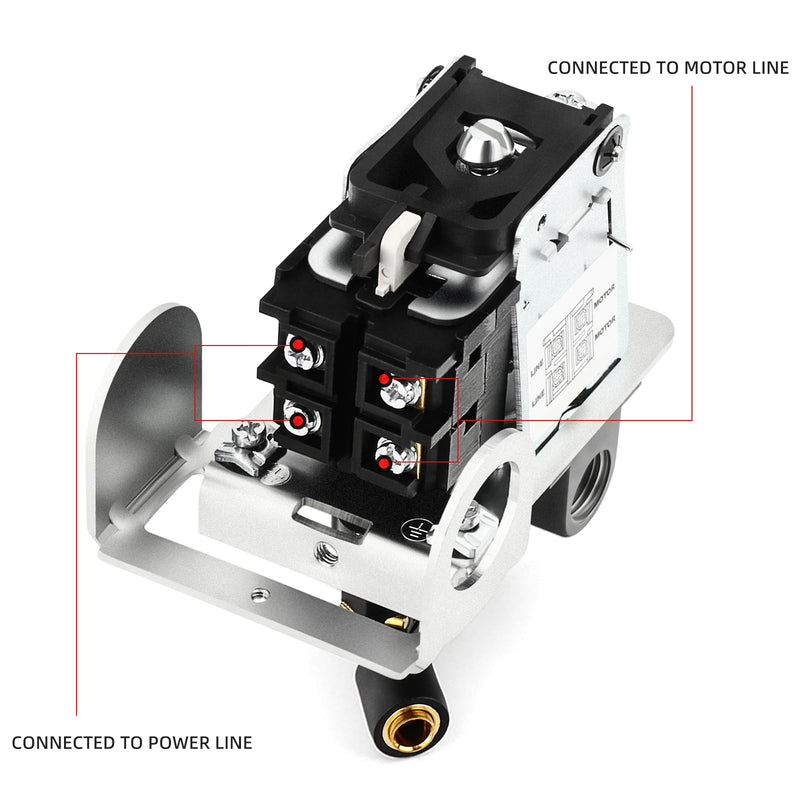 MEANLIN MEASURE Air Compressor Pressure Switch Control Valve 120-155 PSI 110V-240V 4-way Lateral Port Replacement Parts With 0-200 Psi Pressure gauge and Safety Pressure Relief Valve Basic Model