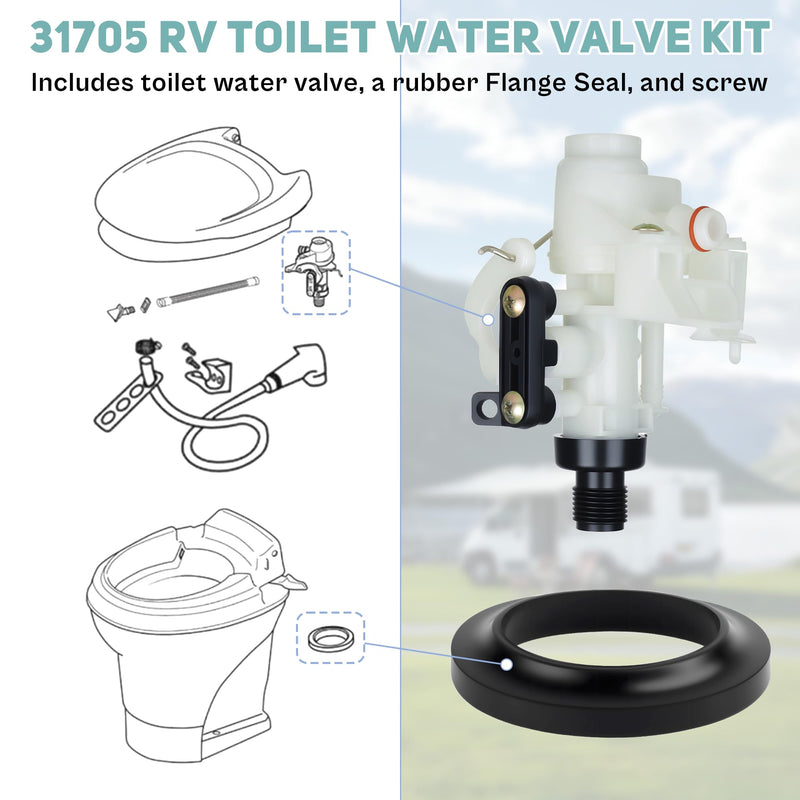 𝗨𝗽𝗴𝗿𝗮𝗱𝗲𝗱 31705 RV Toilet Water Valve Kit - Fits Thetford Aqua-Magic V (High/Low Hand/Foot Flush) | Leak-Proof, Freeze-Resistant, Replaces 31688, 31687, 31653