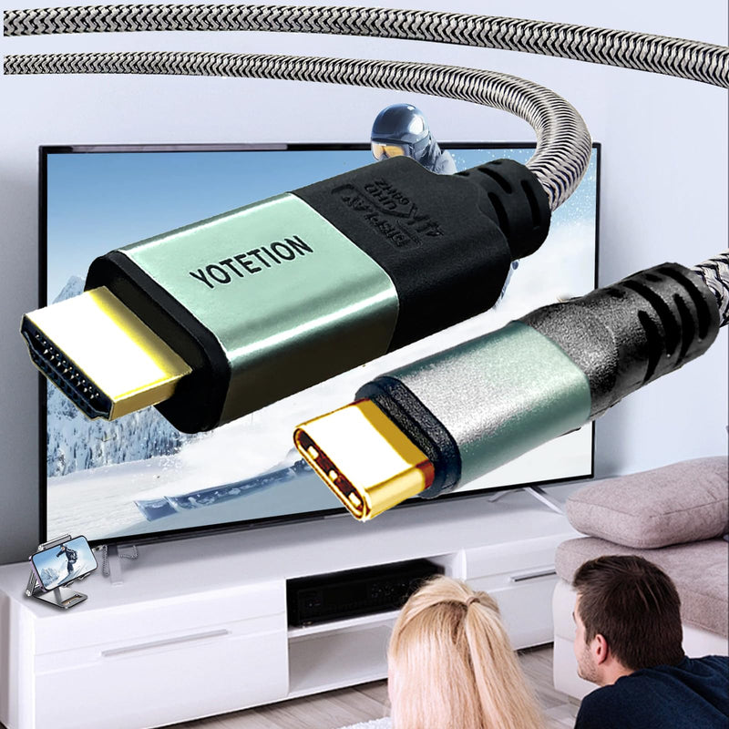30FT USB-C to HDMI-A Braided Cable, 4K@60Hz, Suitable for Home Office [Compatible with MacBook Pro/Air, iPhone 15 Pro/Max, Galaxy S8-S23, Surface Book 2, XPS with Thunderbolt 3/4] 30FT