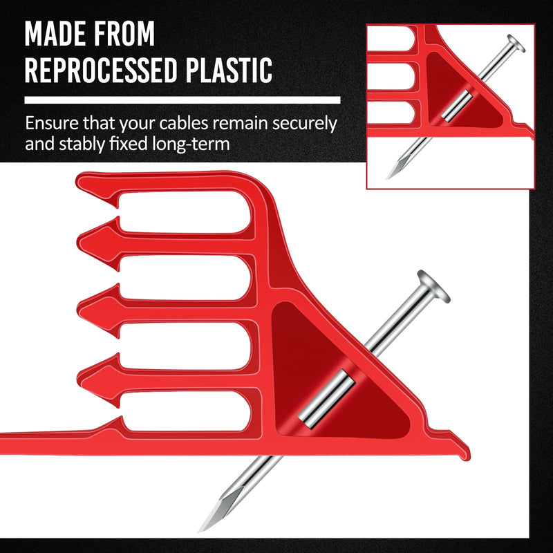 50 Pcs Cable Stackers Electrical Cable Staples Wire Stackers Insulated Multi Cable Staple Sort Out Electric Cables Efficient Cable Organization for Various Quantities of Cables (Red) 50