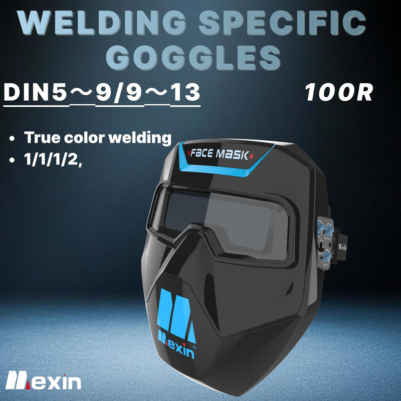 Tekware 2-in-1 Auto Darkening Welding Goggles with Face Shield, True Color 1/1/1/2 Lens, DIN 5-9/9-13 Solar Welding Mask for TIG MIG ARC Grinding