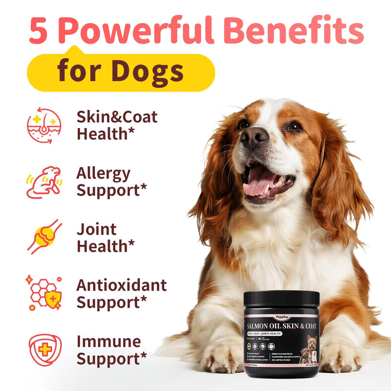 Salmon Oil for Dogs Skin & Coat, 13 in 1 Wild Alaskan Fish Oil for Dogs - Omega 3 EPA & DHA & ALA Fatty Acids, Dog Allergy Relief Chews, Joint & Immune Support,135 Count, Salmon Flavor, Soft Chews