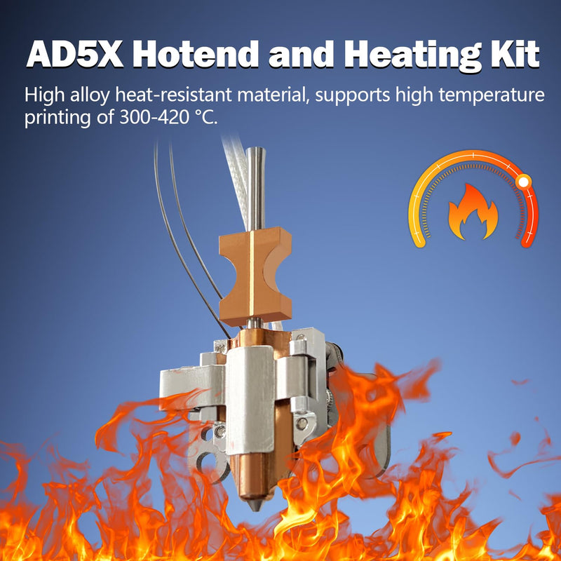 for FLASHFORGE AD5X Upgraded 0.4mm Hotend Nozzle and Heating Assembly Kit with Base Clip Heater Cartridge Thermister 3D Printer Extruder Kits All Metal Hot End/Printhead Replacement Detachable Nozzle 2 PCS