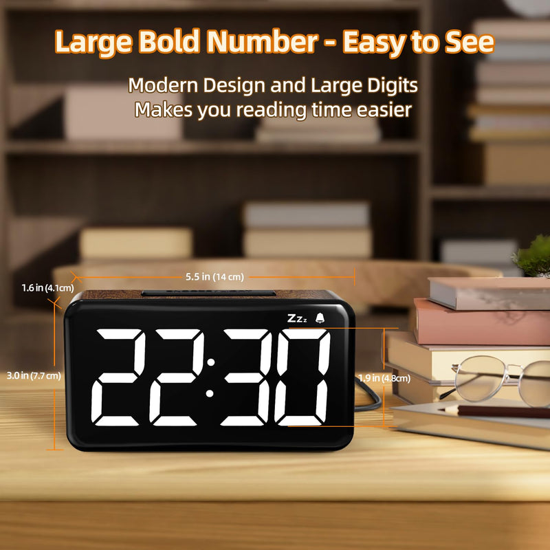 NOKLEAD Digital Alarm Clock: Wood Grain, 5.9-inch Large LED Display, Easy to Use for Seniors and Men, Adjustable Brightness, Aesthetic Room Decor Desk Clocks for Bedroom | Dorm | Living Room | Office Brown Wood Grain