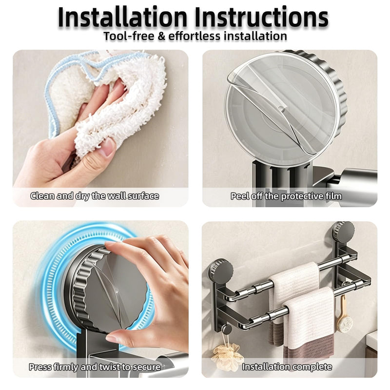 Adjustable Suction Cup Towel Rack for Corner & Right Angle Spaces, No Drilling Bathroom Towel Bar with Vacuum Suction, Rustproof Stainless Steel (Two Adjustable rods（13.8-23.2inches）) Two adjustable rods（13.8-23.2inches）