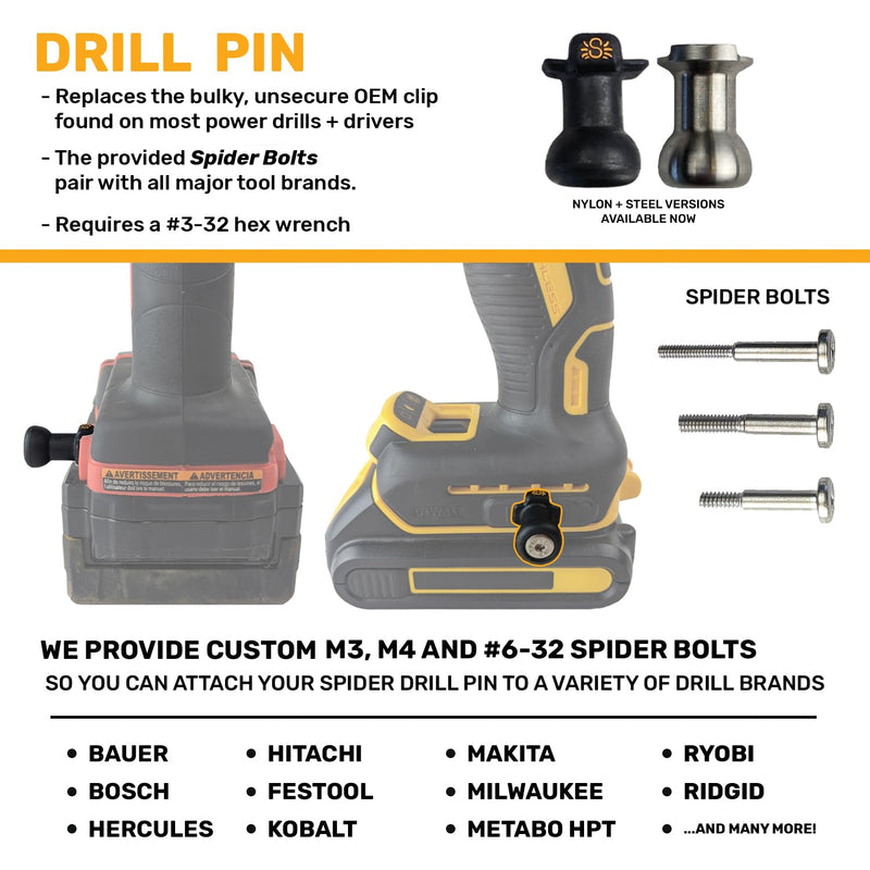 Spider Pro Tool Holster Bundle - 1 Pro Tool Holster + 2 Pro Tool Grip + 2 Pro Tool Tabs + 2 Drill Pins + 1 BitGripper + 1 Magnetic BitGripper - Compatible with All Major Brands
