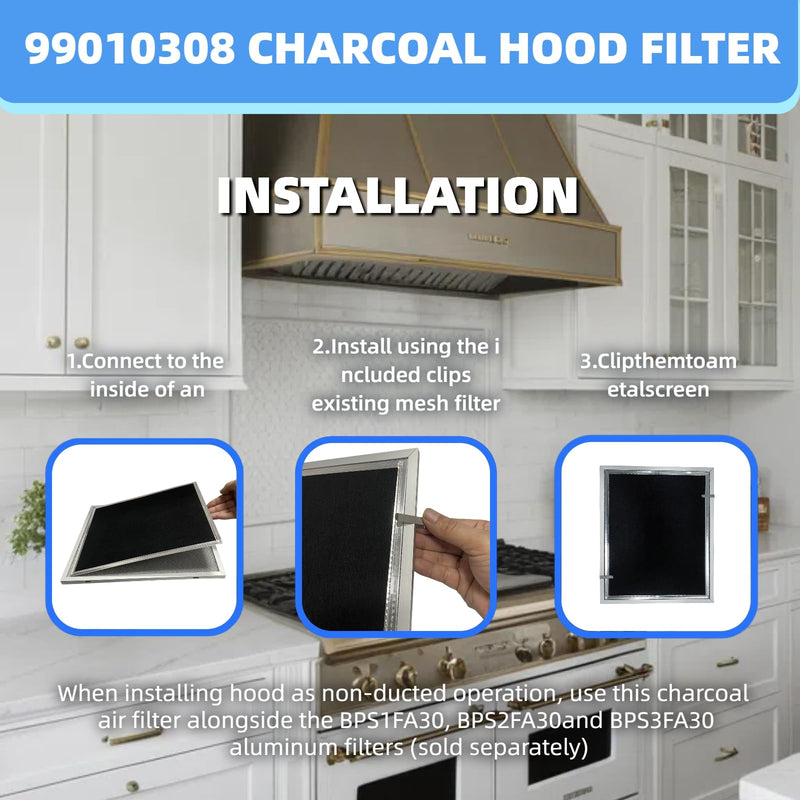 S99010308 Carbon Replacement Filter compatible with Broan QS WS BPSF30 GE: WB02X10707 NON-Ducted Range Hood Charcoal Filters 10.8" X 13.3" (2-Pack)