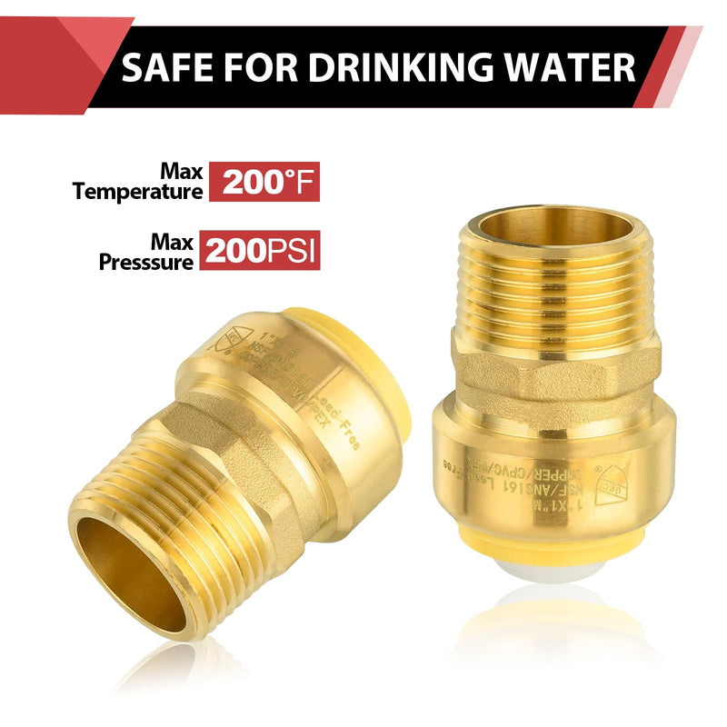 2Pcs EFIELD Push fit 1 Inch x 1 Male Adapter Fitting(PF152-2) Pack of 2 1''x1''