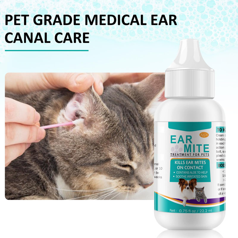 Ear Mite Treatment for Dogs and Cats,Dog Ear Infection Treatment,Aloe Ear Mite,Safe for Pets | 12+ Weeks | 0.75 fl oz 22.2ml 0.75 fl oz(Pack of 1)