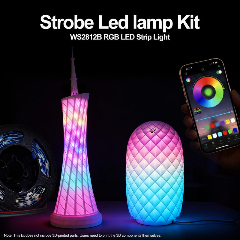3Pack Strobe LED Lamp Kit 001 for Bambu Lab, Iridescent RGB Smart 3D Print LED Strip Light Kit, Bundle-ZH037 1M/3.28FT 3D Printing Lamp Accessories, 60 LEDs Models Lamp DIY, 16 Milllion Colors 3Pack