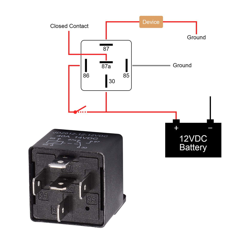 EHDIS 12V Motor Relay 5 Pin Coil 40amp Spdt Model No.: JD2912-1Z-12VDC 40A 14VDC, Contactor Relay Switch Power, Auto Switches & Starters, 5 Pack
