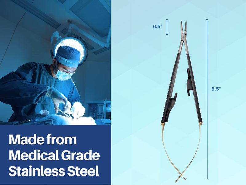 Castroviejo Micro Needle/Suture Holder Driver with Tungsten Carbide Inserts 5.5 Inches (Curved Tip) Curved Tip