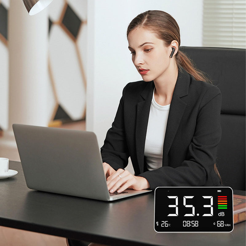 3 in 1 Decibel Meter Sound Level Meter 30-130 dBA with LED Display Temperature and Humidity Detector for Classroom Studio Home