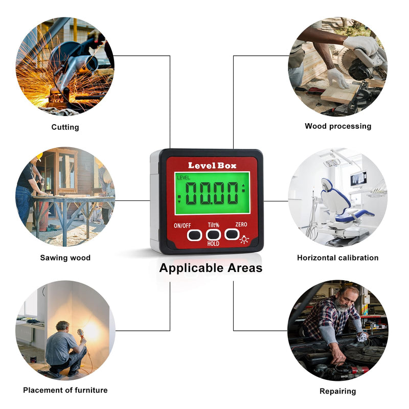 Digital Inclinometer Angle Finder Gauge, IP54 Digital Electronic Protractor Bevel Gauge, Inclinometer Angle Cube Level Box with LCD screen for Woodworking, Table Saw and etc