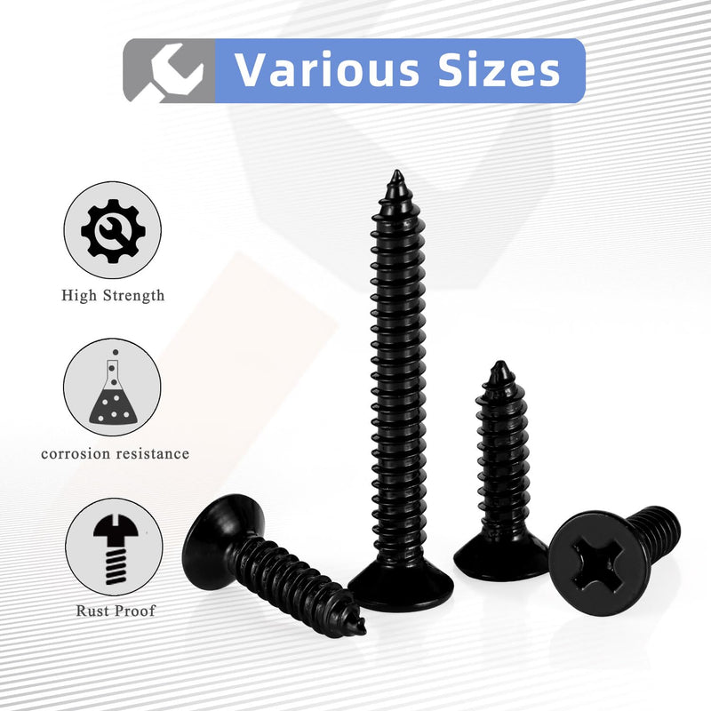 100PCS #6 x 1" Flat Head Sheet Metal Screws Phillips Drive Wood Screws, Black Oxide 304 Stainless Steel 18-8, Self Tapping 100 #6×1" (100 pcs)