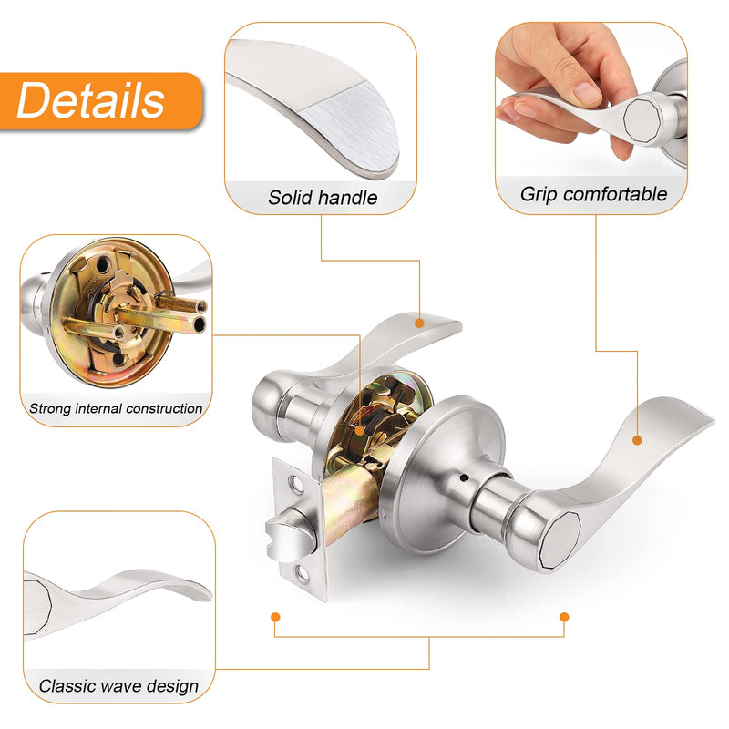 Probrico Wave Passage Door Lever Satin Nickel Keyless Handle for Hall and Closet, Interior Non-Locking Leverset 1