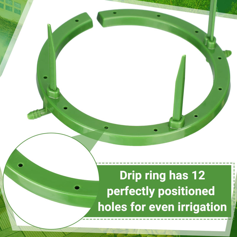 4 Set Hydro Halo Water Ring 5 W 3 Leg Support Drip Emitter Drip Ring with Built in 1/8 in Barbed Inlet Fitting 3 Removable Stakes for Grow Media Irrigation System Rain Watering Plants, Green 5 Inch 4