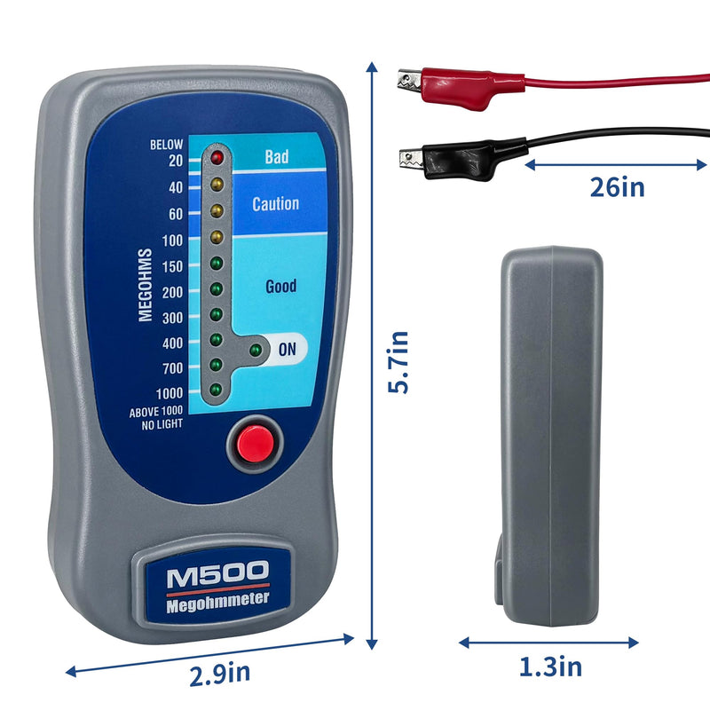 Insulation Resistance Tester M500 Megohmmeter Compatible with Supco M500 Megohmmeter，Measures 20-1000 megohms at 500V with Clear LED Indicators for Quick Fault Detection with Soft Carrying Case