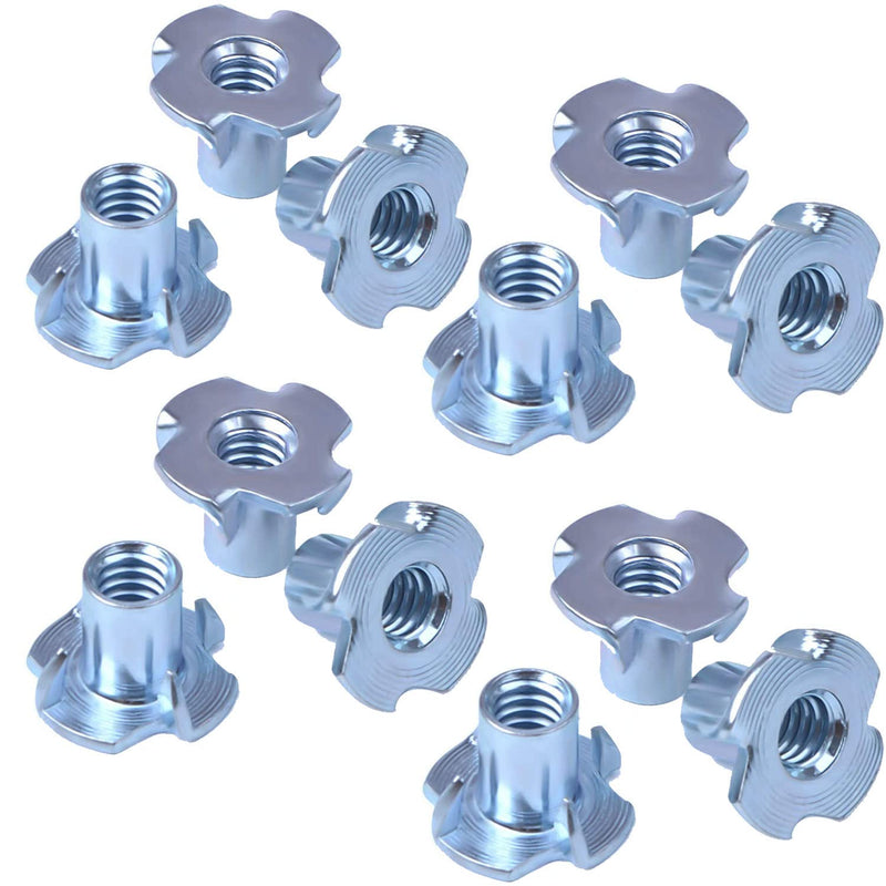 T Nuts 3/8"-16,Hincell 25pcs Zinc Plated Steel T-Nut 4 Pronged Tee Blind Nuts Assortment Kit for Wood, Rock Climbing Holds, Cabinetry, Furniture,etc. 3/8"-16(25pcs)