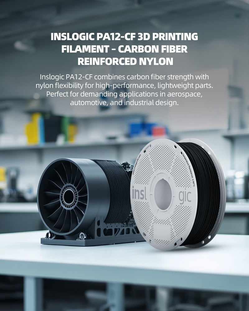 Inslogic PA12-CF Carbon Fiber Filament 1.75mm, 0.5kg Refill High Strength Nylon Filament for 3D Printing, 260-280°C Print Temp, Low Warp & Wear Resistant, Ideal for Functional Parts,Black 0.5kg Pa12cf Black Refill